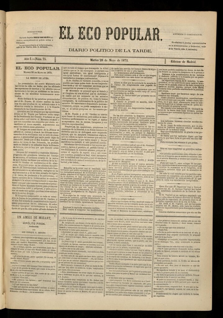 Miniatura de El Eco Popular del 28 de mayo de 1872
