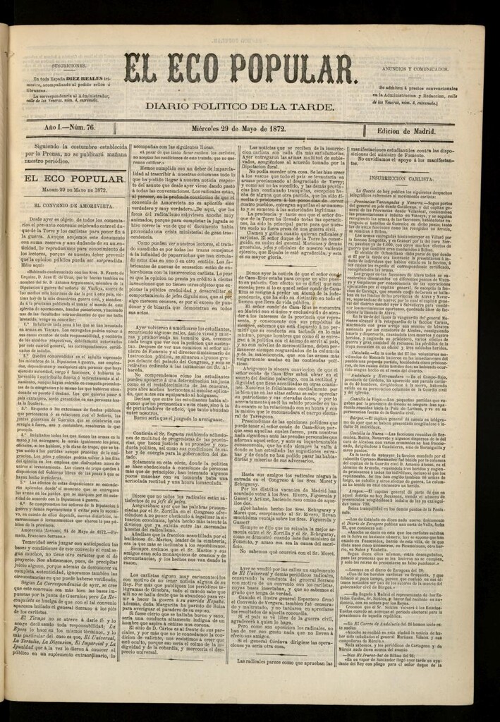 Miniatura de El Eco Popular del 29 de mayo de 1872