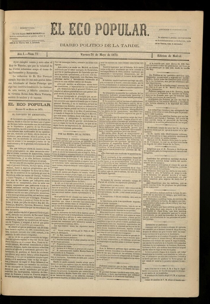 Miniatura de El Eco Popular del 31 de mayo de 1872