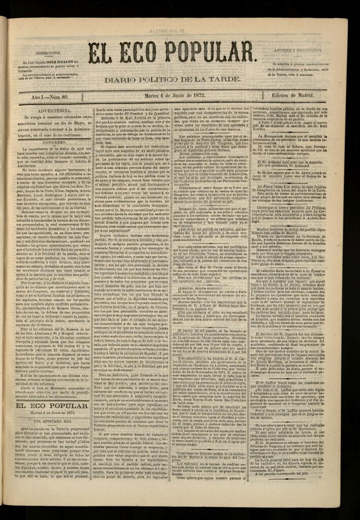 Miniatura de El Eco Popular del 4 de junio de 1872