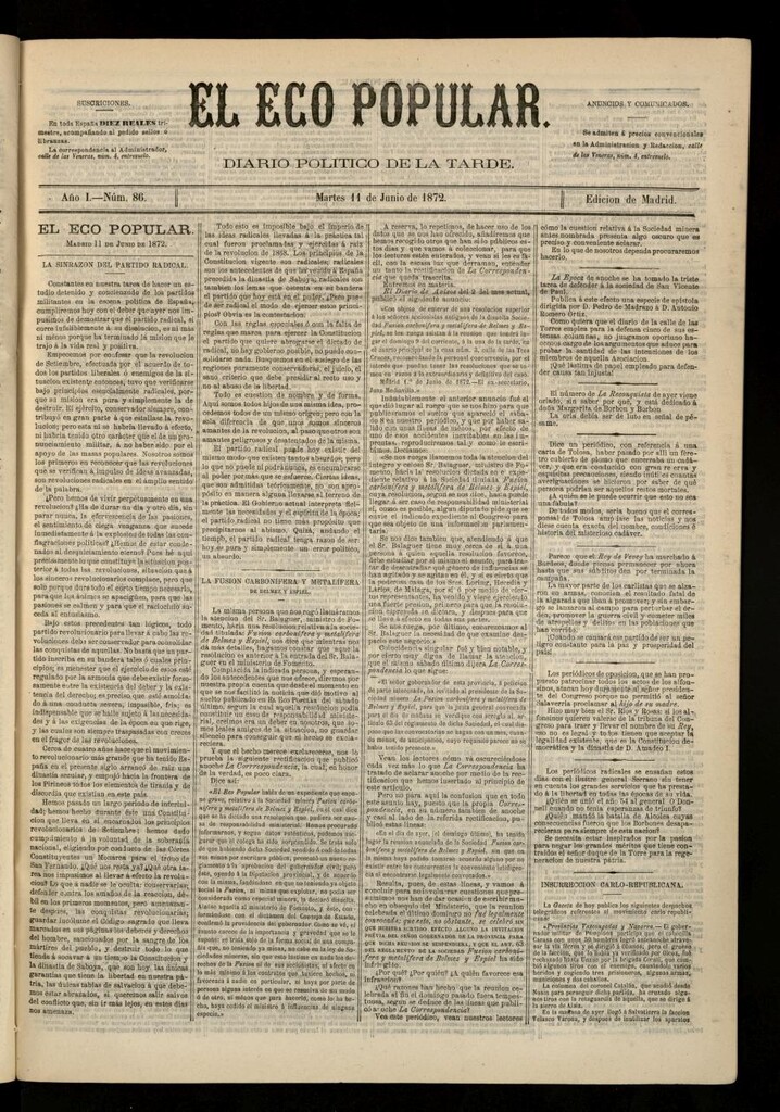 Miniatura de El Eco Popular del 11 de junio de 1872