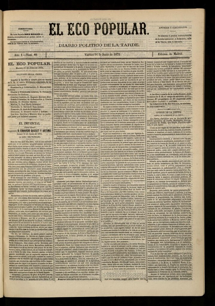 Miniatura de El Eco Popular del 14 de junio de 1872