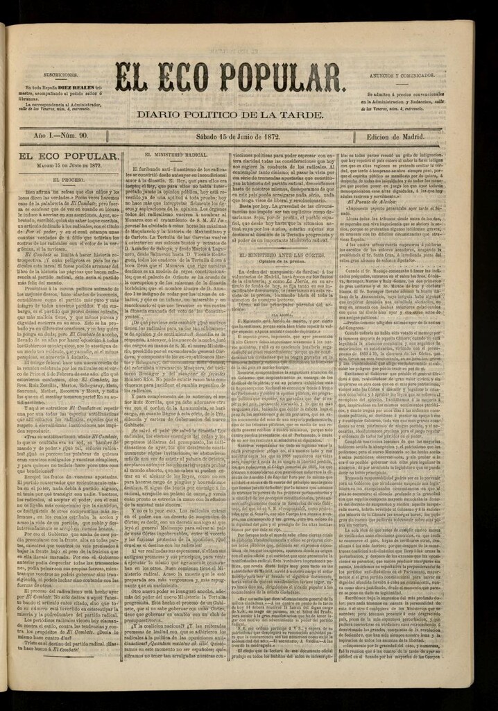 Miniatura de El Eco Popular del 15 de junio de 1872