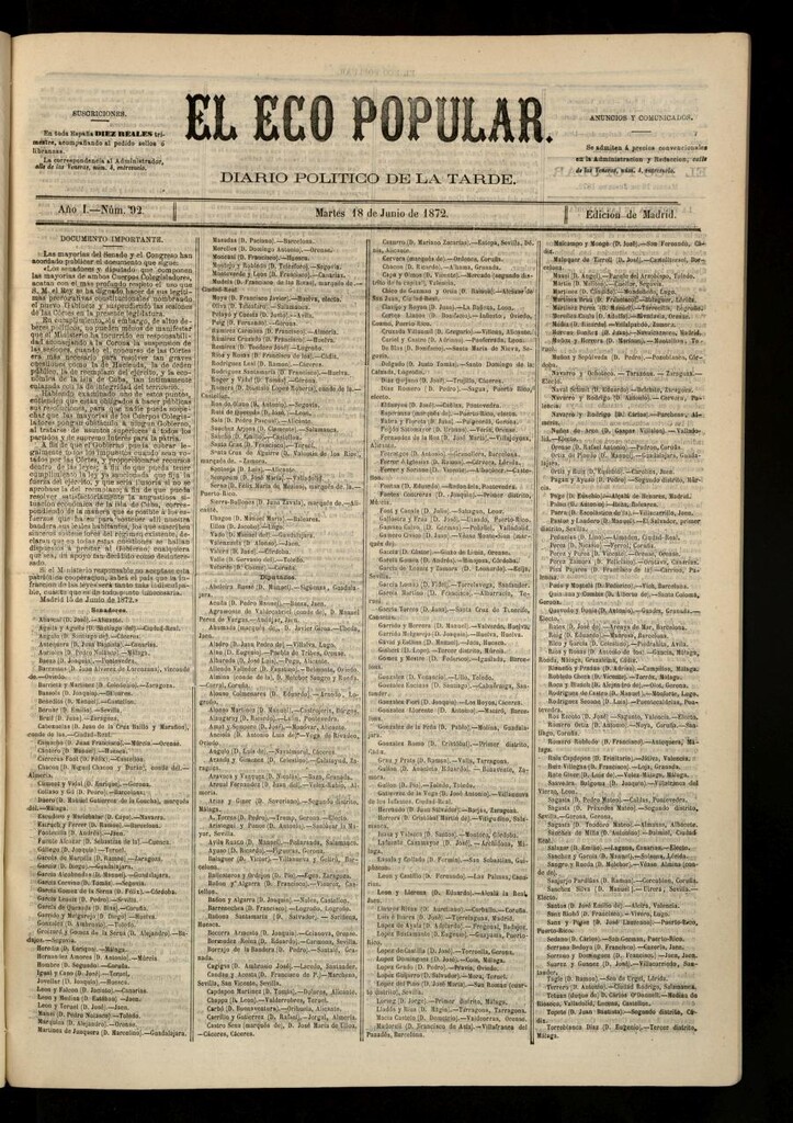 Miniatura de El Eco Popular del 18 de junio de 1872
