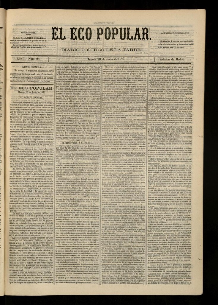 Miniatura de El Eco Popular del 20 de junio de 1872