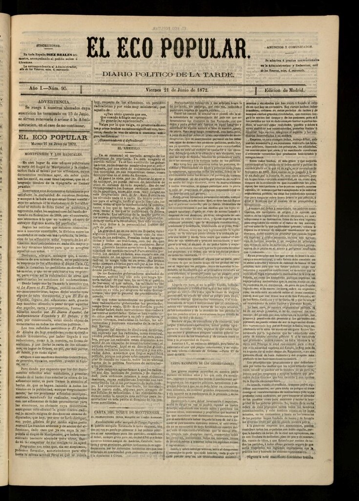 Miniatura de El Eco Popular del 21 de junio de 1872
