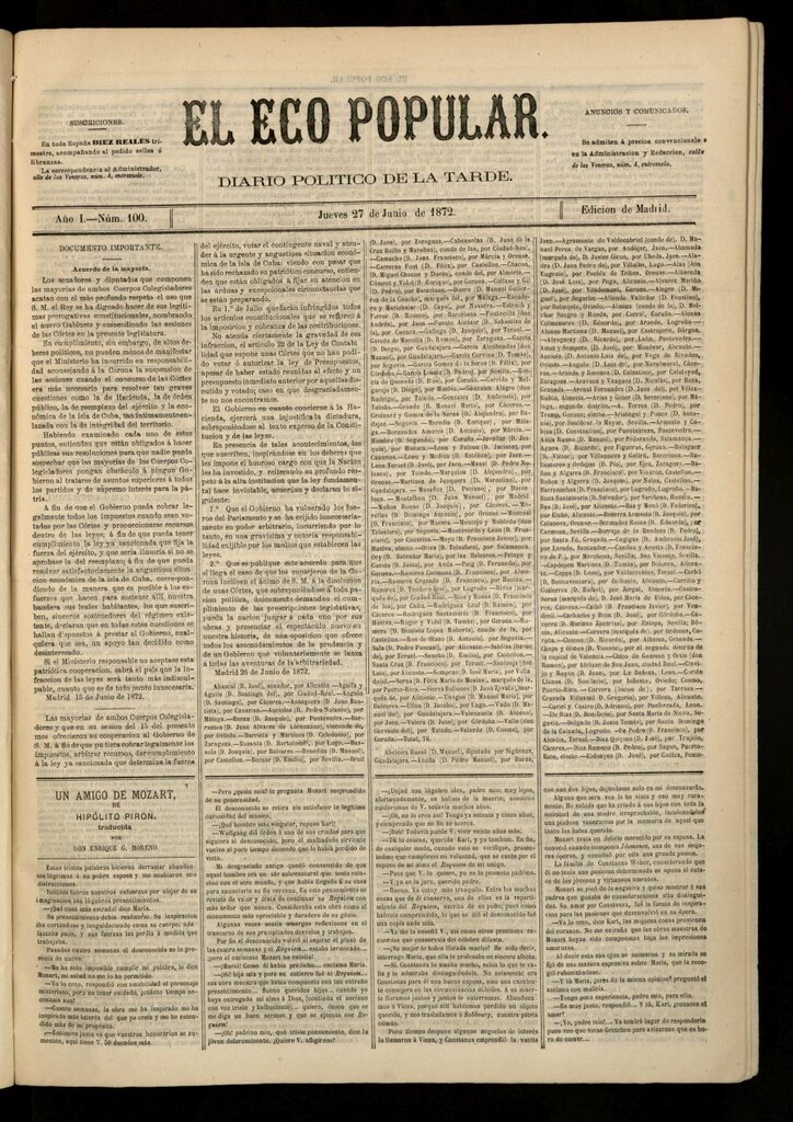 Miniatura de El Eco Popular del 27 de junio de 1872