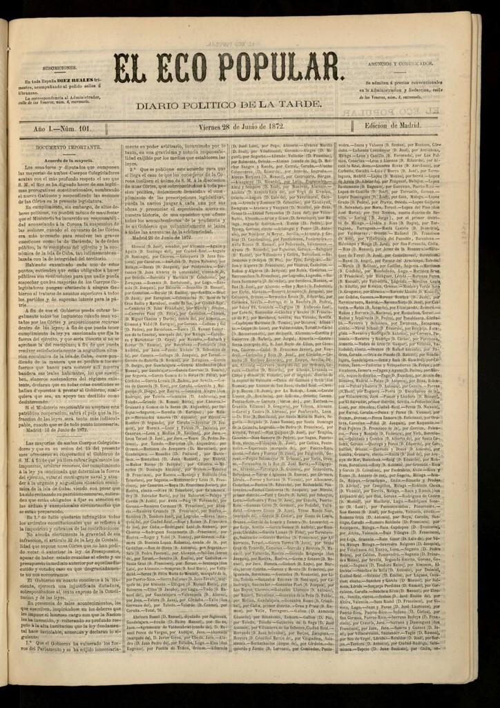 Miniatura de El Eco Popular del 28 de junio de 1872