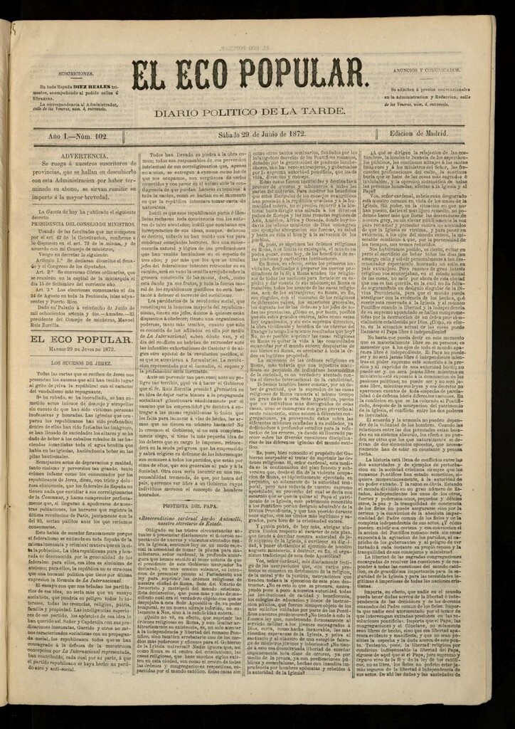 Miniatura de El Eco Popular del 29 de junio de 1872