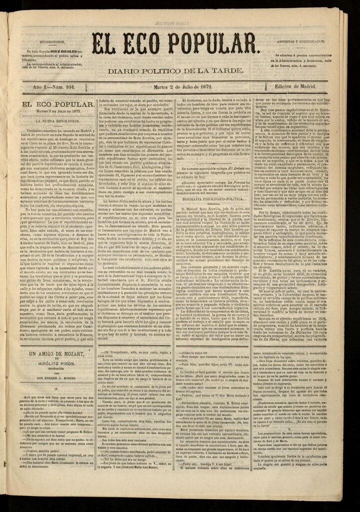 Miniatura de El Eco Popular del 2 de julio de 1872