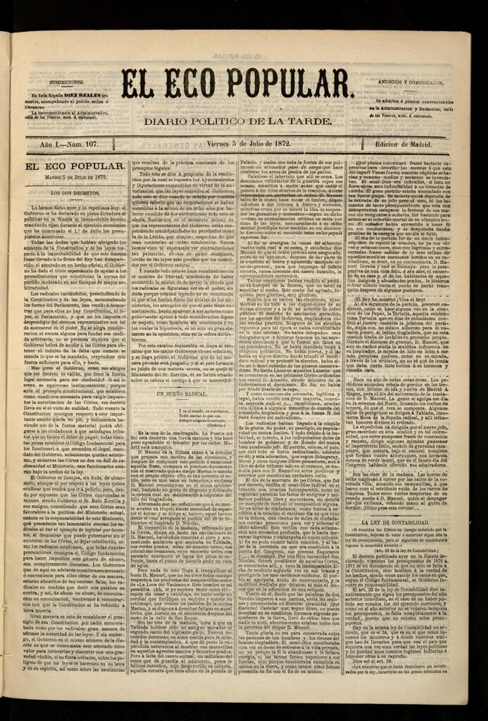 Miniatura de El Eco Popular del 5 de julio de 1872