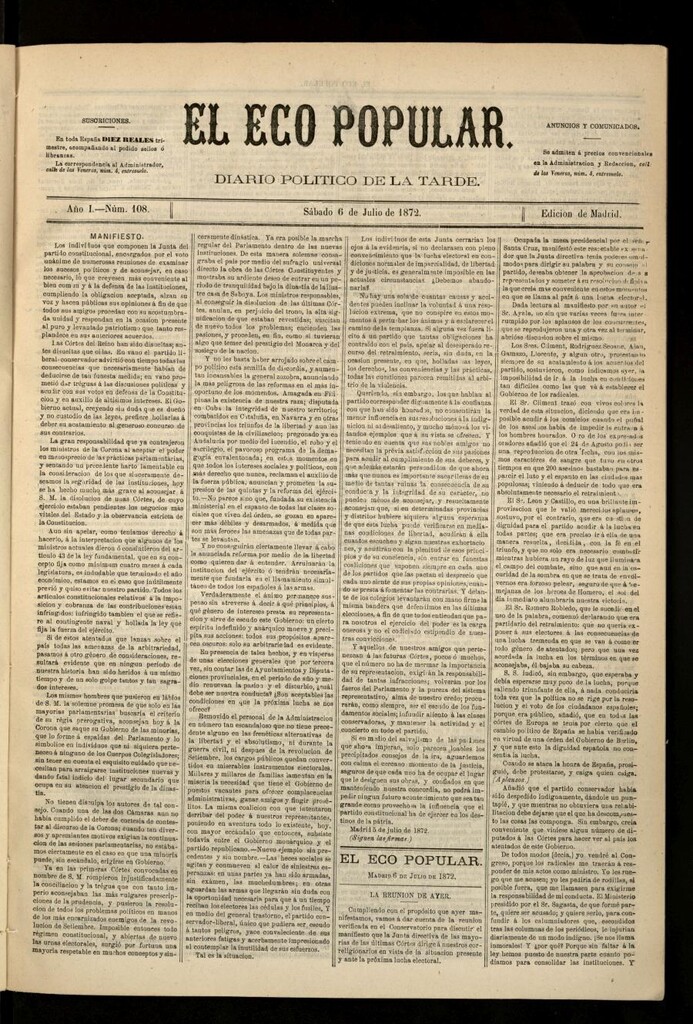 Miniatura de El Eco Popular del 6 de julio de 1872
