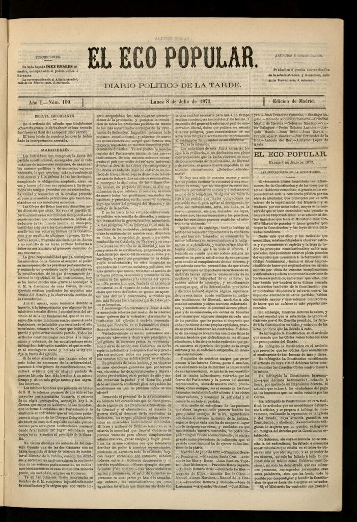 Miniatura de El Eco Popular del 8 de julio de 1872