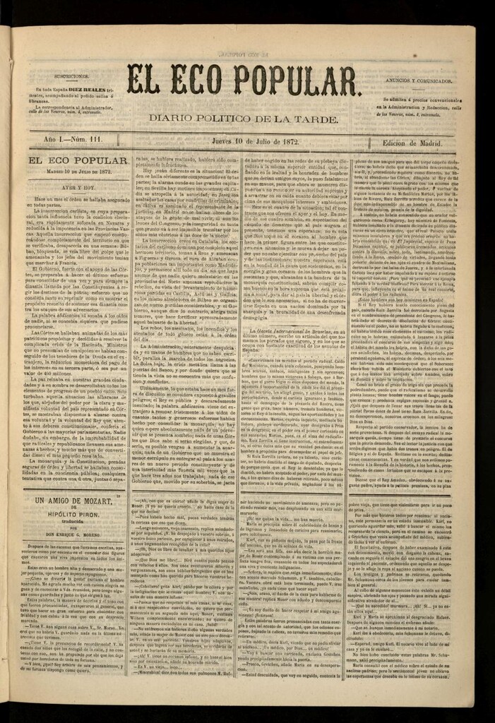 Miniatura de El Eco Popular del 10 de julio de 1872