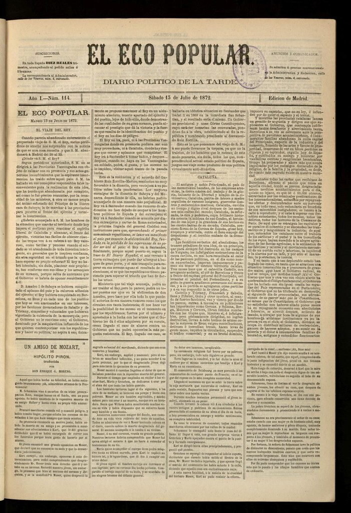 Miniatura de El Eco Popular del 13 de julio de 1872