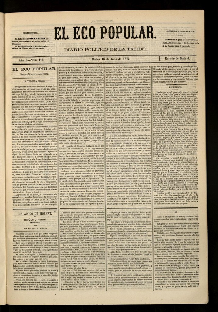 Miniatura de El Eco Popular del 16 de julio de 1872