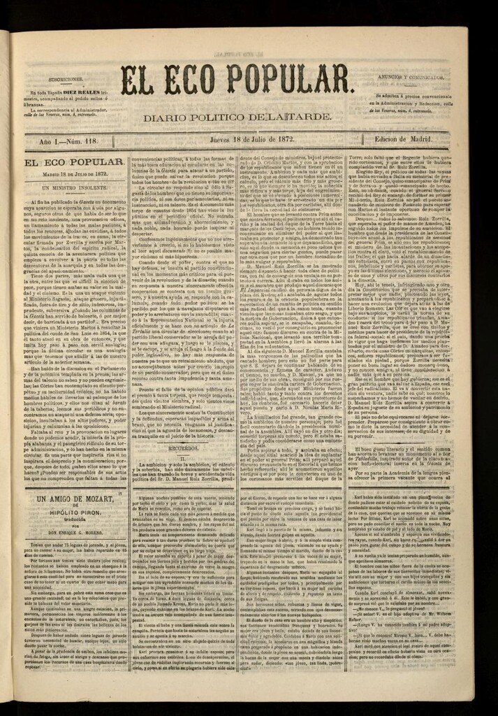 Miniatura de El Eco Popular del 18 de julio de 1872