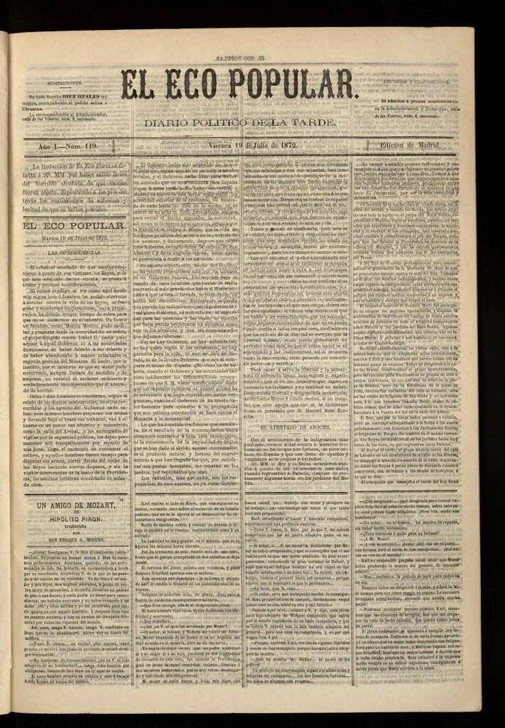 Miniatura de El Eco Popular del 19 de julio de 1872