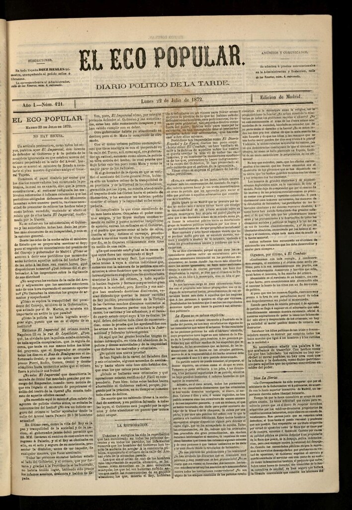 Miniatura de El Eco Popular del 22 de julio de 1872