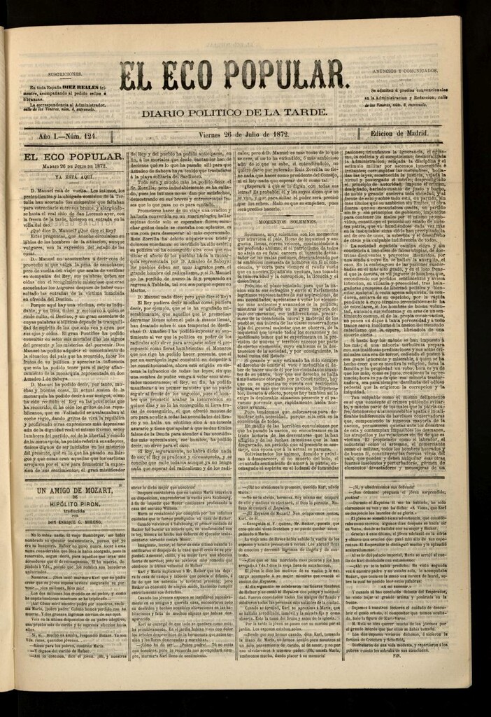 Miniatura de El Eco Popular del 26 de julio de 1872