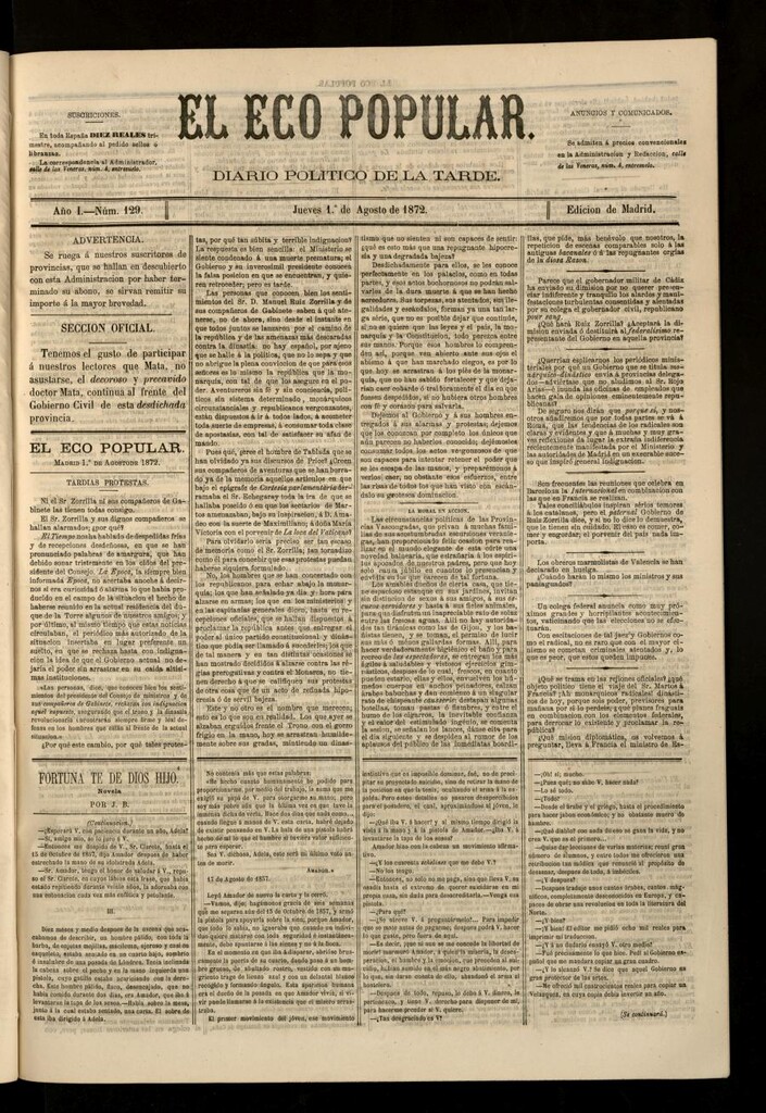 Miniatura de El Eco Popular del 1 de agosto de 1872