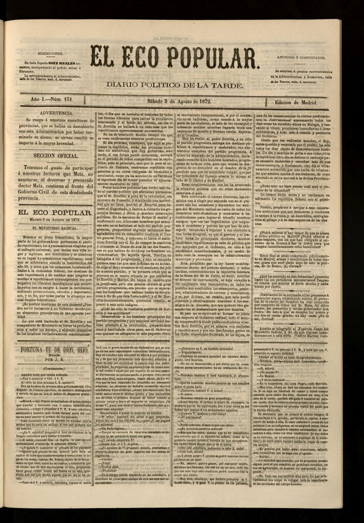 Miniatura de El Eco Popular del 3 de agosto de 1872