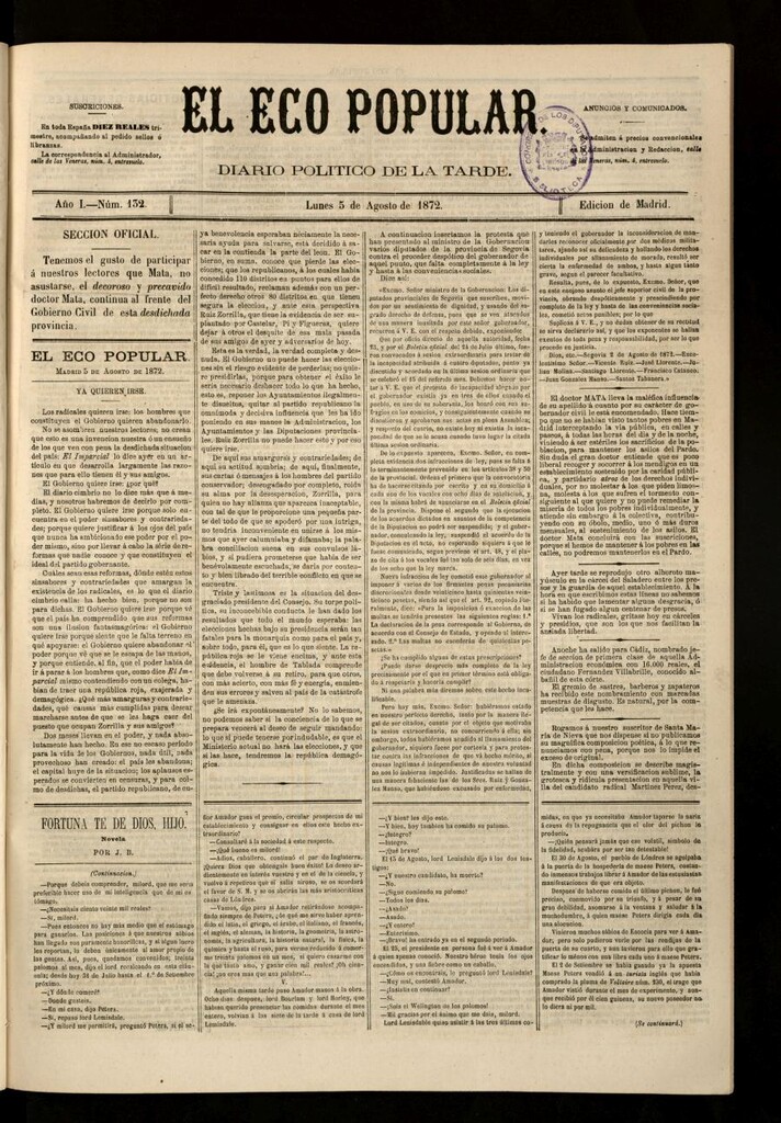 Miniatura de El Eco Popular del 5 de agosto de 1872