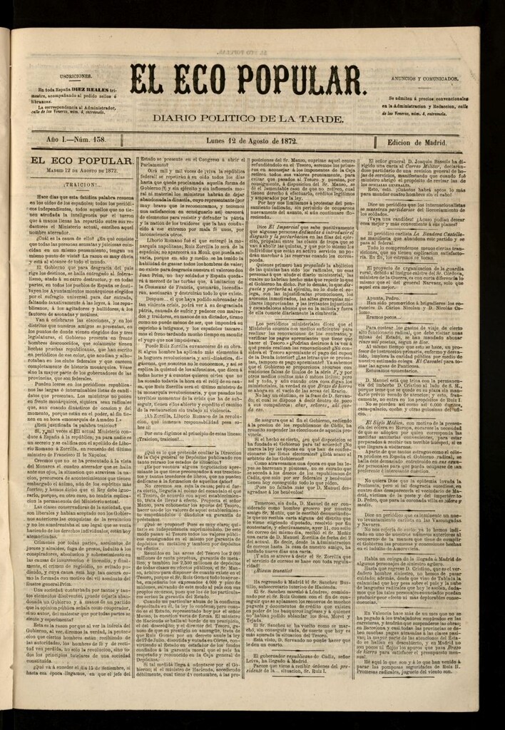 Miniatura de El Eco Popular del 12 de agosto de 1872