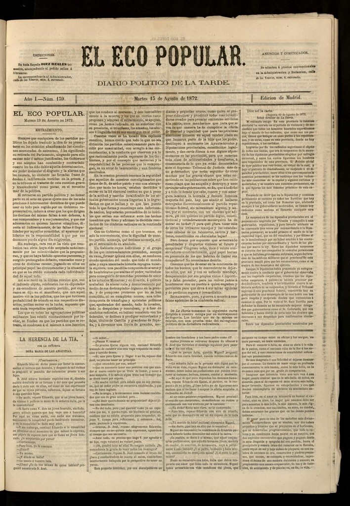 Miniatura de El Eco Popular del 13 de agosto de 1872