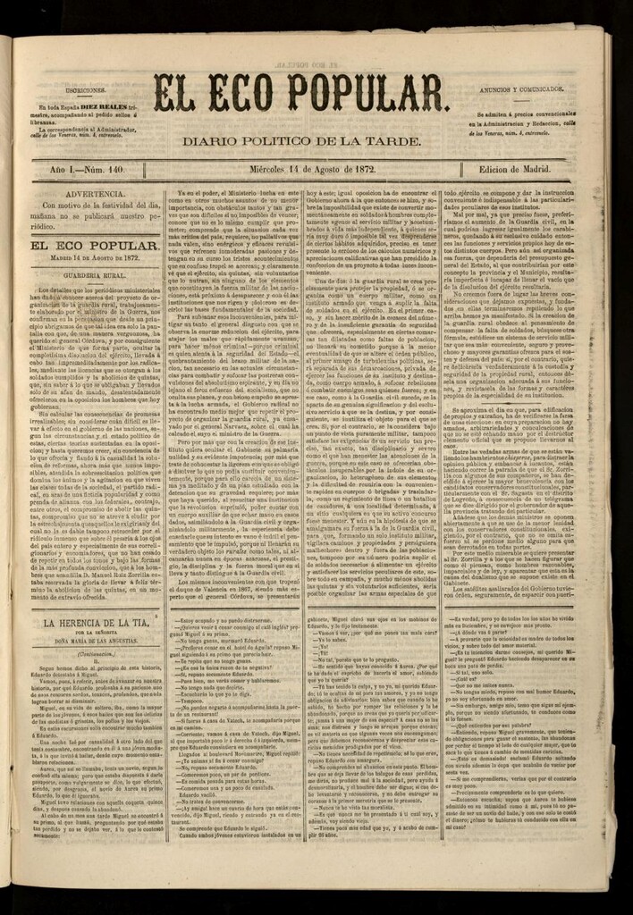 Miniatura de El Eco Popular del 14 de agosto de 1872