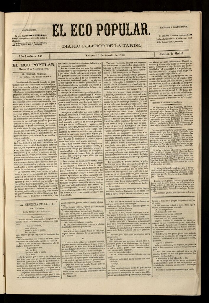 Miniatura de El Eco Popular del 16 de agosto de 1872