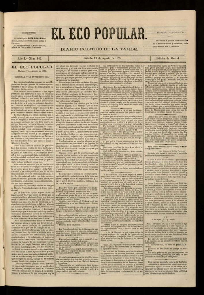 Miniatura de El Eco Popular del 17 de agosto de 1872