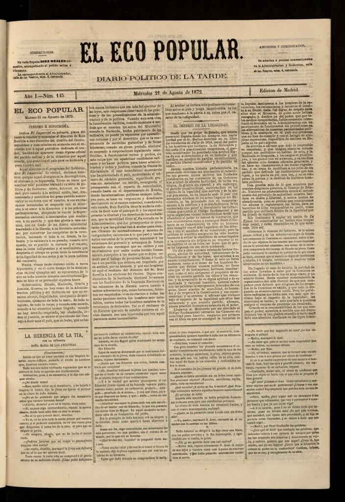 Miniatura de El Eco Popular del 21 de agosto de 1872