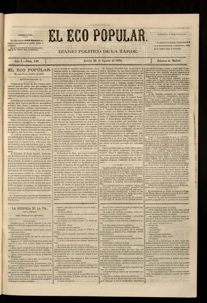 Miniatura de El Eco Popular del 22 de agosto de 1872