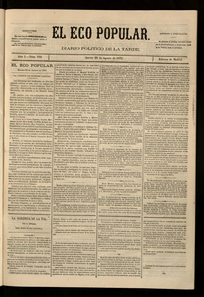Miniatura de El Eco Popular del 29 de agosto de 1872