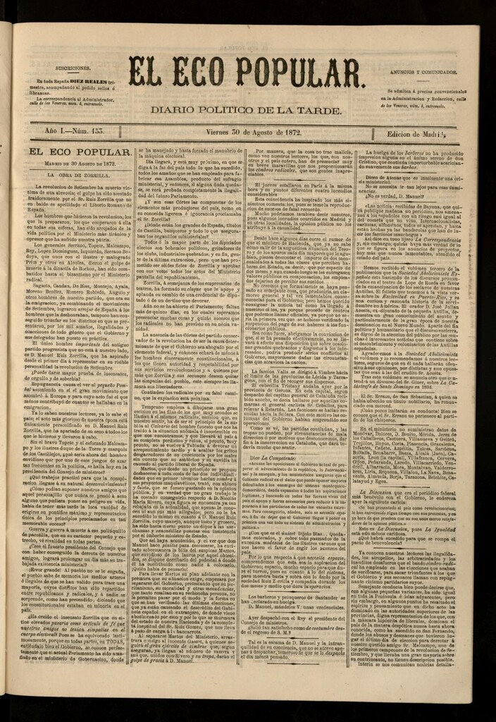 Miniatura de El Eco Popular del 30 de agosto de 1872