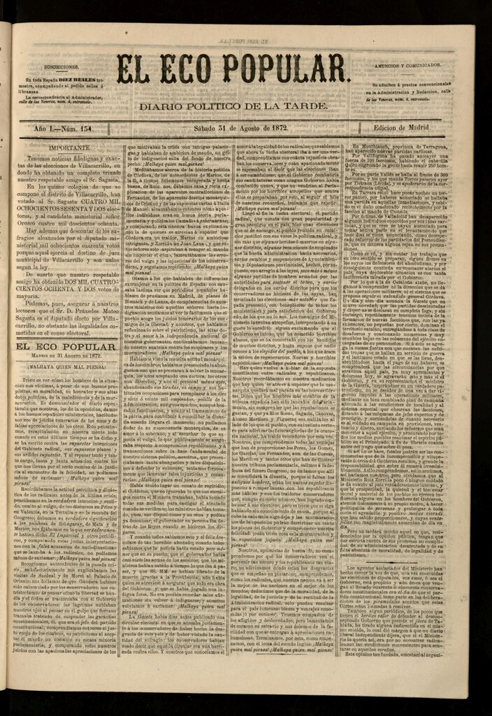 Miniatura de El Eco Popular del 31 de agosto de 1872