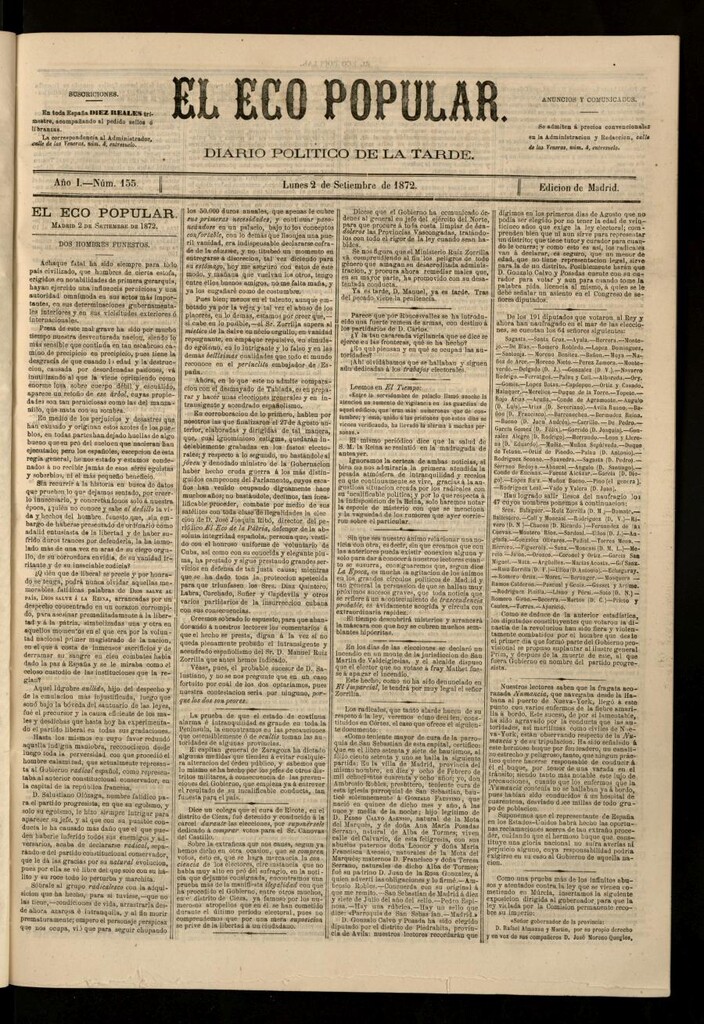 Miniatura de El Eco Popular del 2 de septiembre de 1872