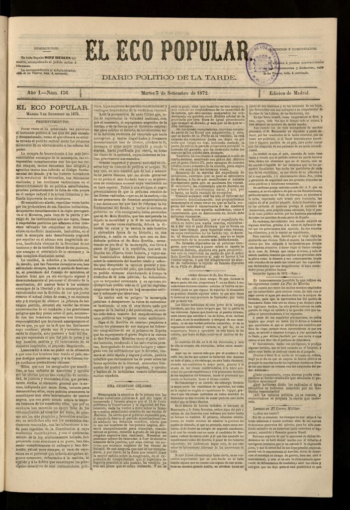 Miniatura de El Eco Popular del 3 de septiembre de 1872
