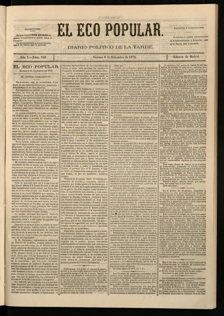 Miniatura de El Eco Popular del 6 de septiembre de 1872