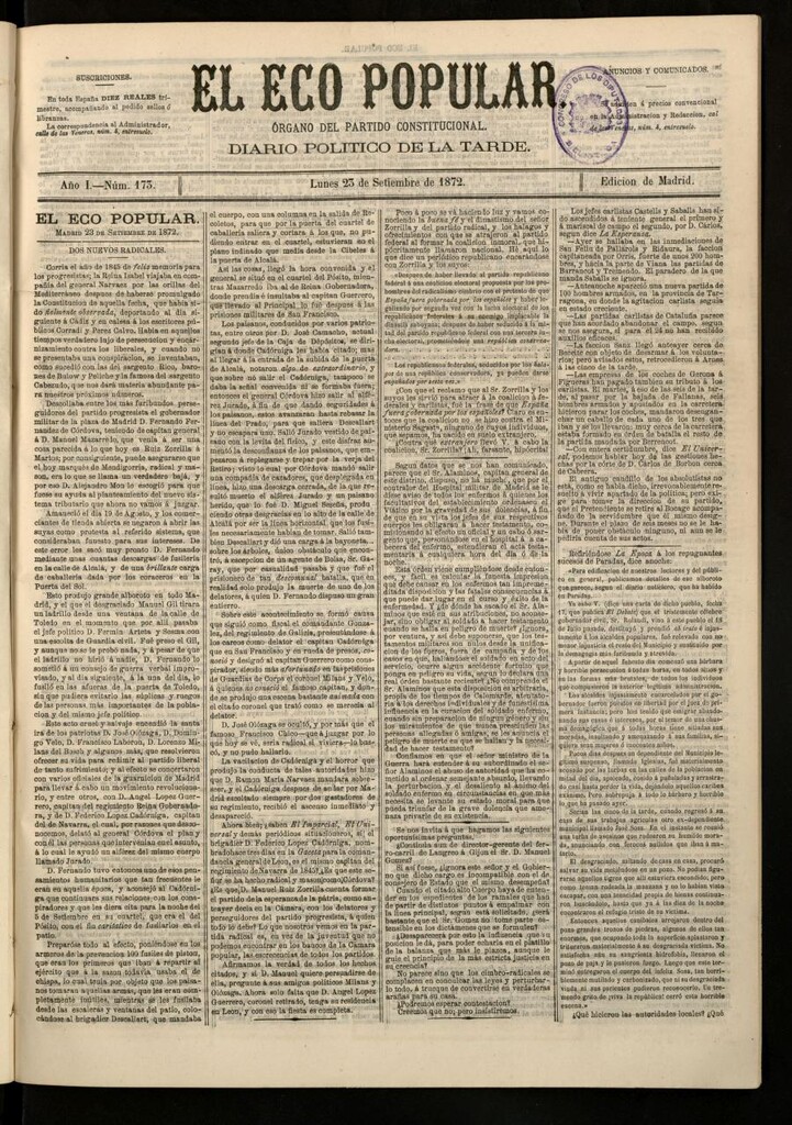 Miniatura de El Eco Popular del 23 de septiembre de 1872
