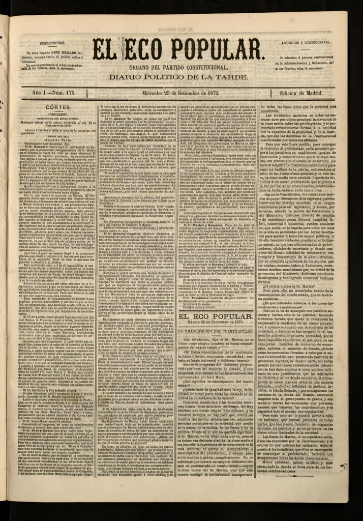 Miniatura de El Eco Popular del 25 de septiembre de 1872