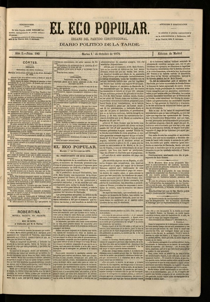 Miniatura de El Eco Popular del 1 de octubre de 1872