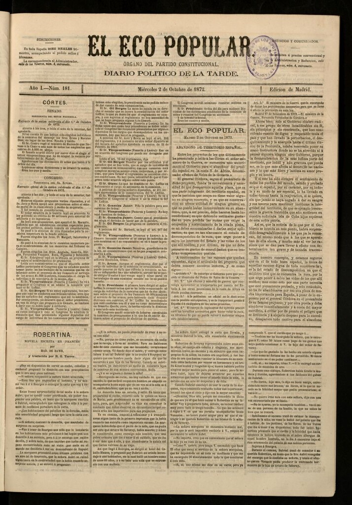 Miniatura de El Eco Popular del 2 de octubre de 1872