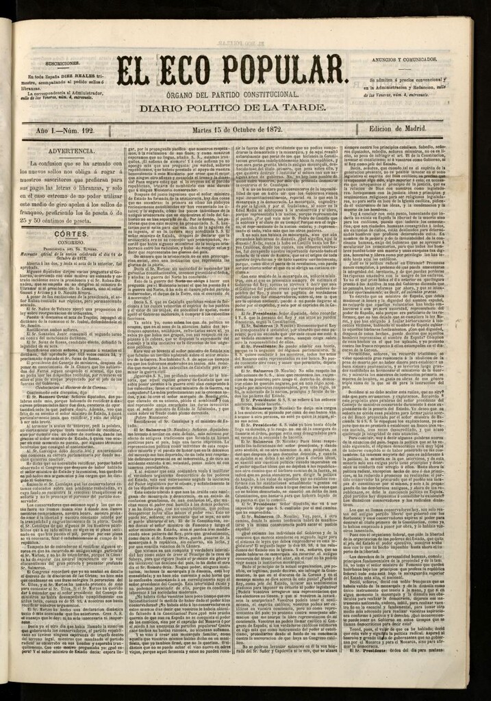 Miniatura de El Eco Popular del 15 de octubre de 1872