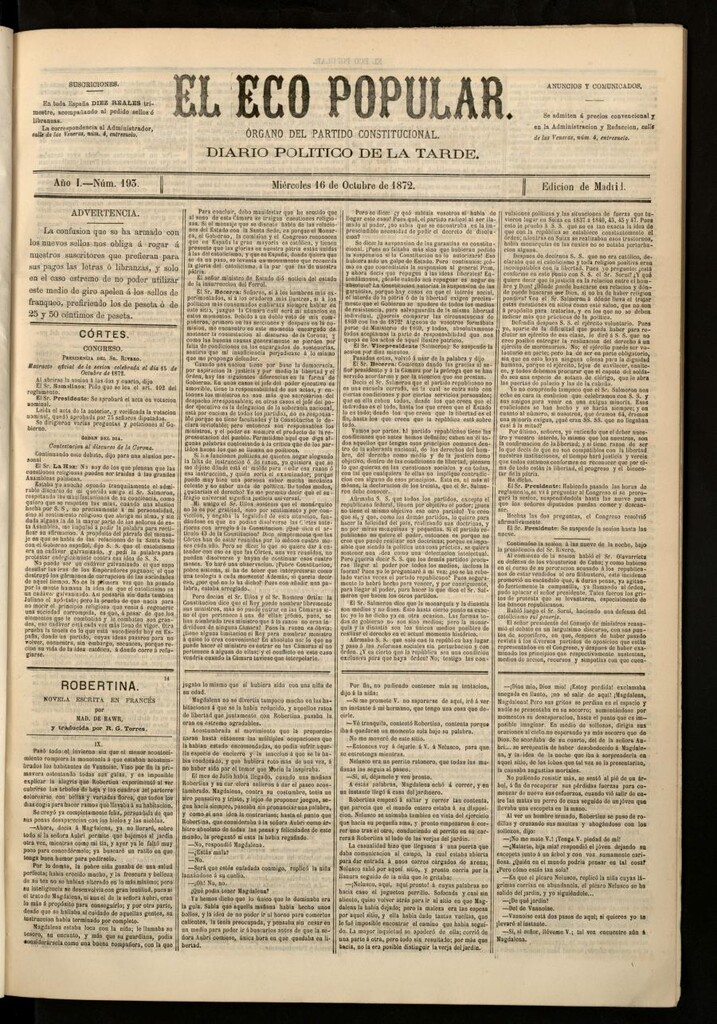 Miniatura de El Eco Popular del 16 de octubre de 1872