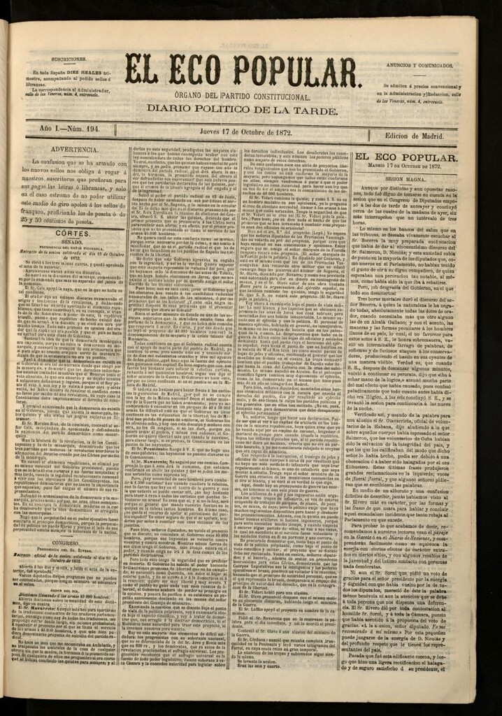 Miniatura de El Eco Popular del 17 de octubre de 1872