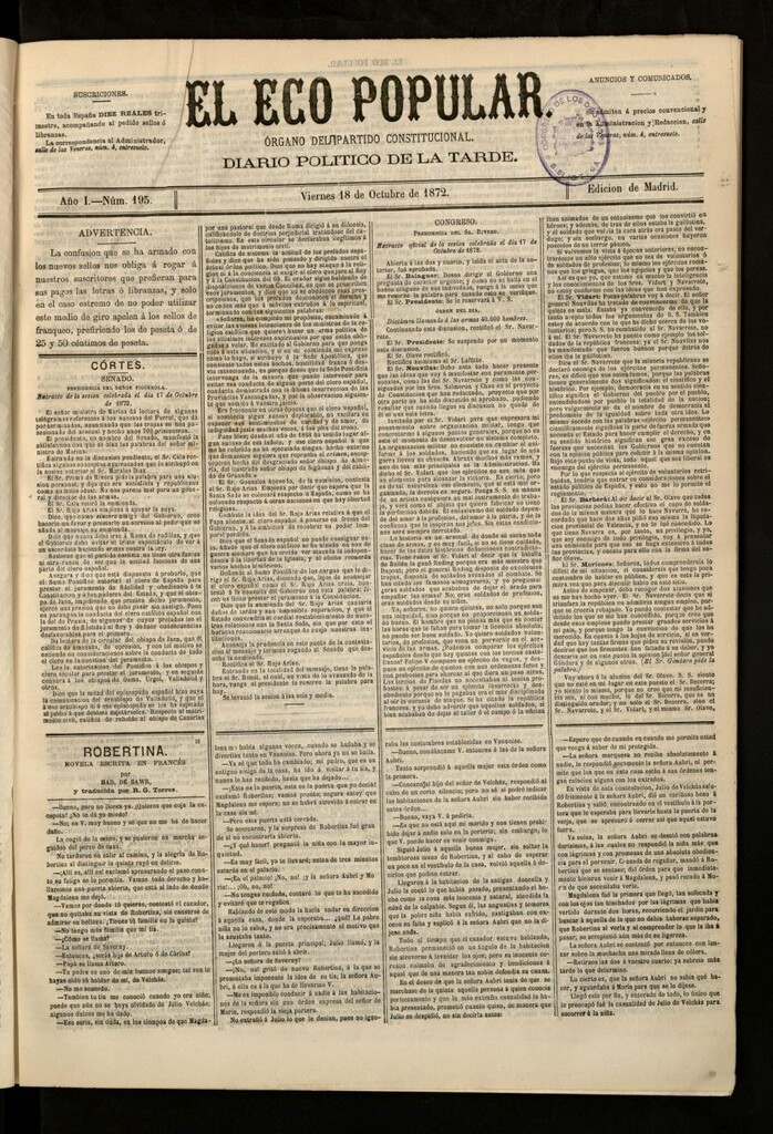 Miniatura de El Eco Popular del 18 de octubre de 1872