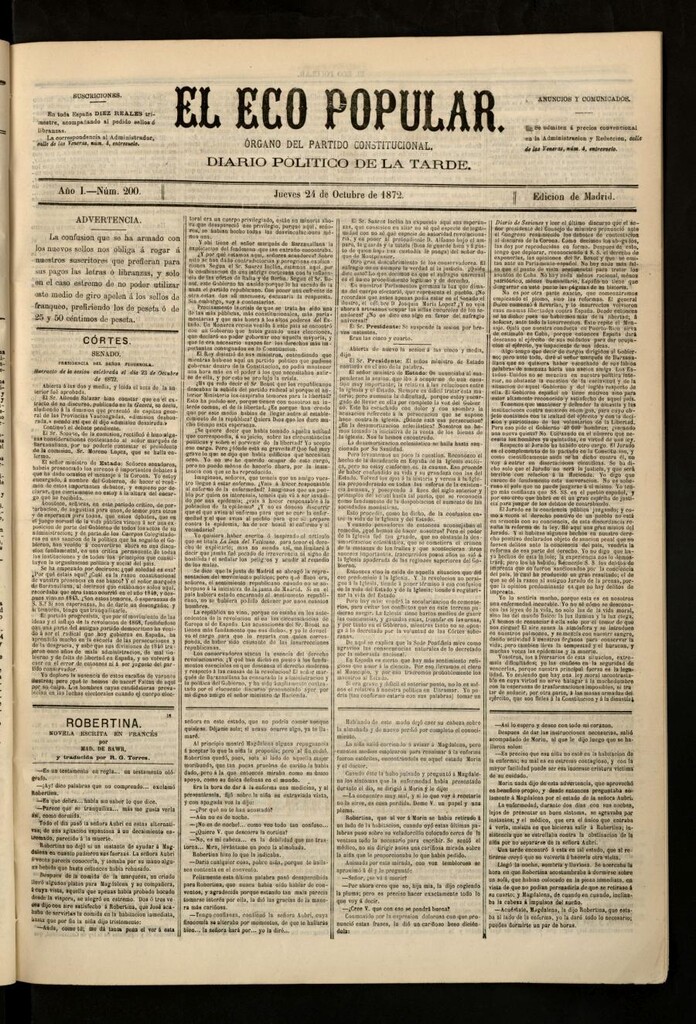 Miniatura de El Eco Popular del 24 de octubre de 1872