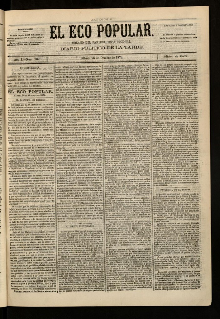 Miniatura de El Eco Popular del 26 de octubre de 1872